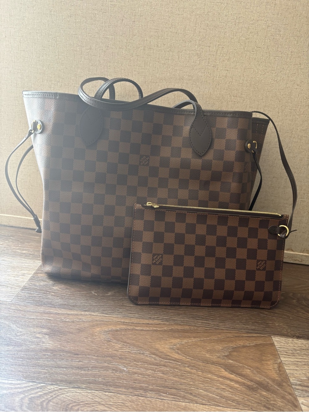 Louis Vuitton Brown Damier Ebene Tote with Matching Pouch